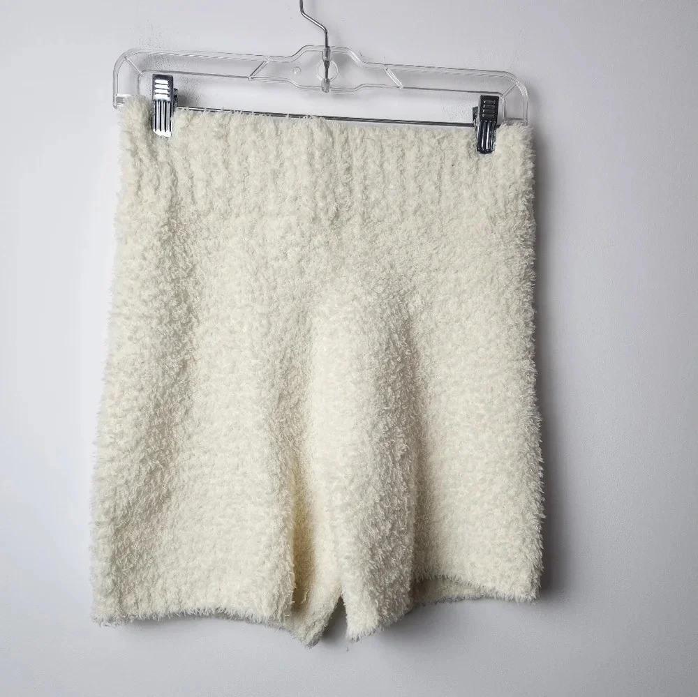 SKIMS Cream Fuzzy Pajama Shorts